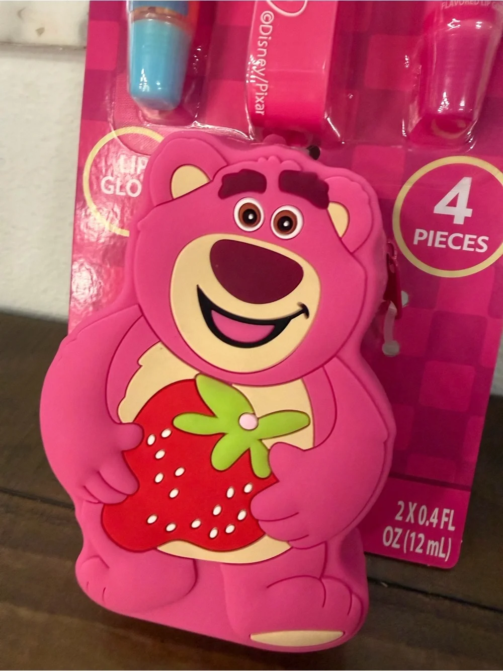 Toy Story lotso pink bear lipgloss set and keychain silicone bear new